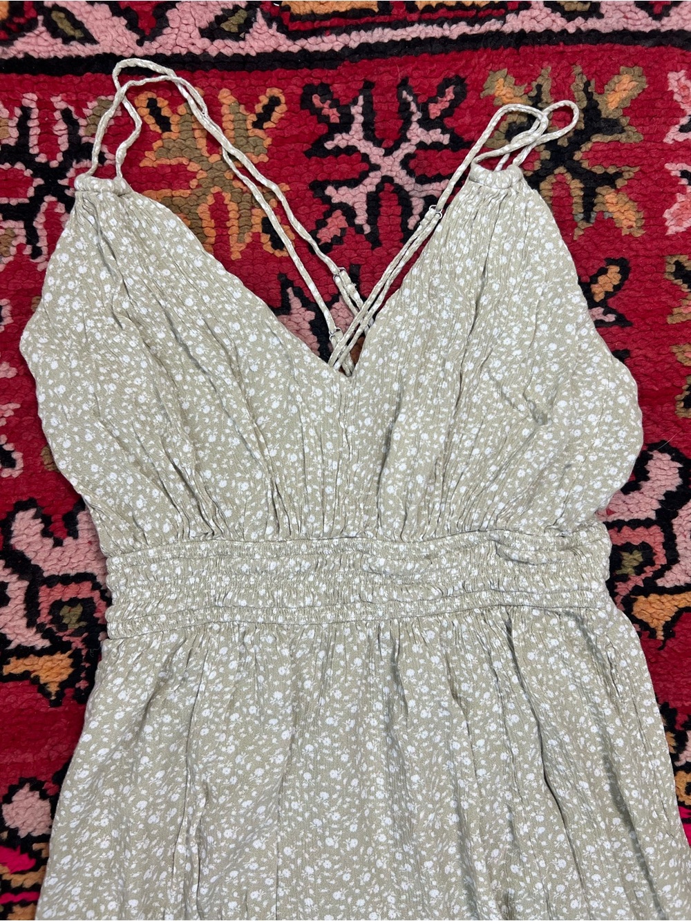 Abercrombie & Fitch Tan Floral Smocked Midi Dress - Picture 3 of 5
